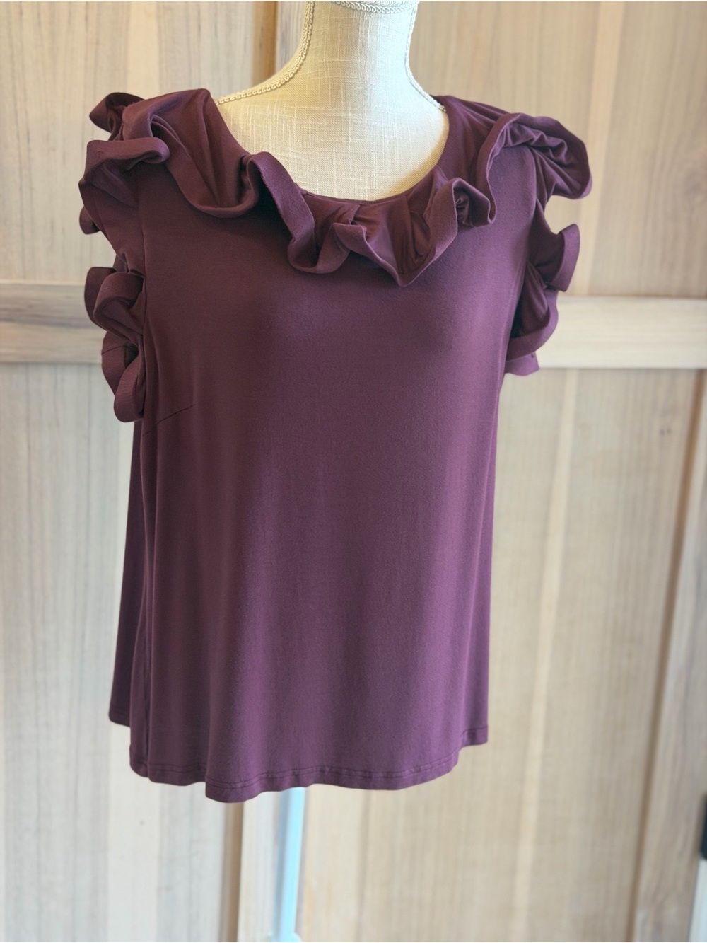 Touch Me Knit Ruffled Sleeve Top. Women’s Sz-3X. Plum | Fall | Coquette | Chic